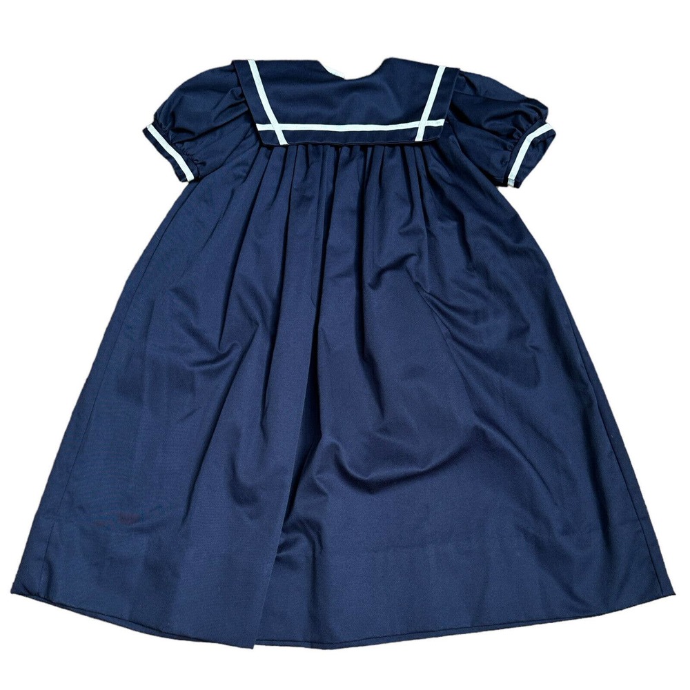 Vintage Girls Sailor Dress Blue Maxi Large Collar Puff Sleeves Banbury Cross 6X
